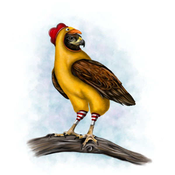 Illustrated character art print featuring a playful chicken hawk.
