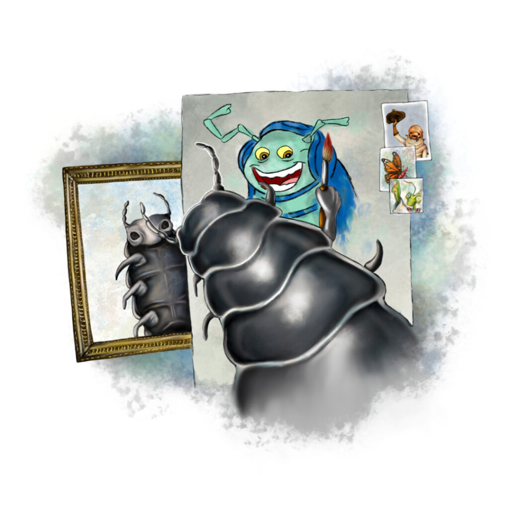 Illustrated character art print featuring a doodle bug.