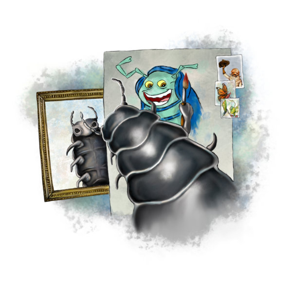 Illustrated character art print featuring a playful doodle bug.