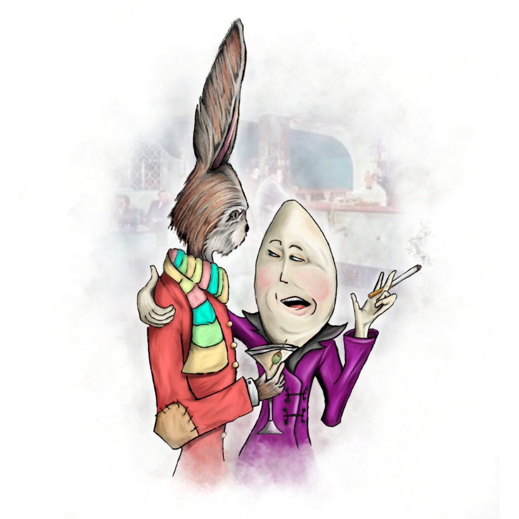 Illustrated character art print featuring an easter rabbit and egg.