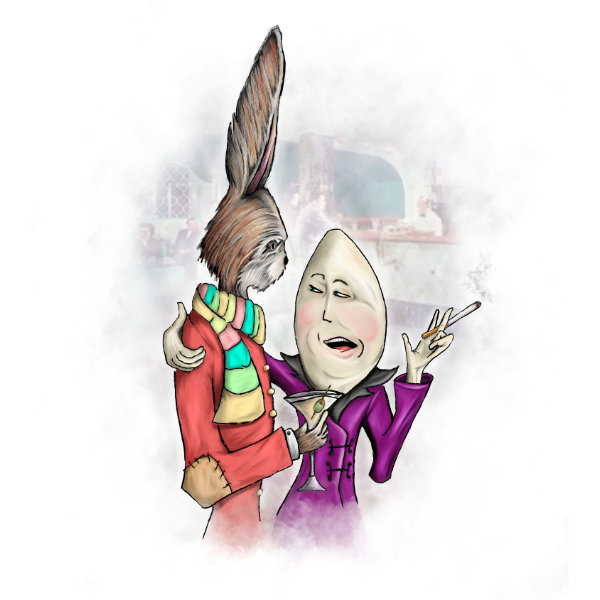 Illustrated character art print featuring an Easter egg and bunny.