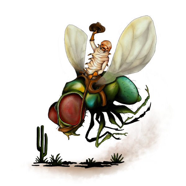 Illustrated character art print featuring a playful horse fly.