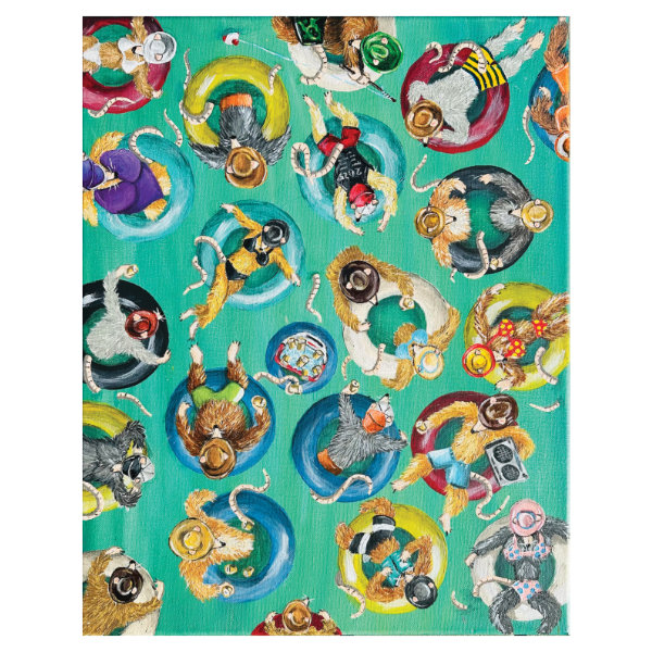 Illustrated character art print featuring playful river rats