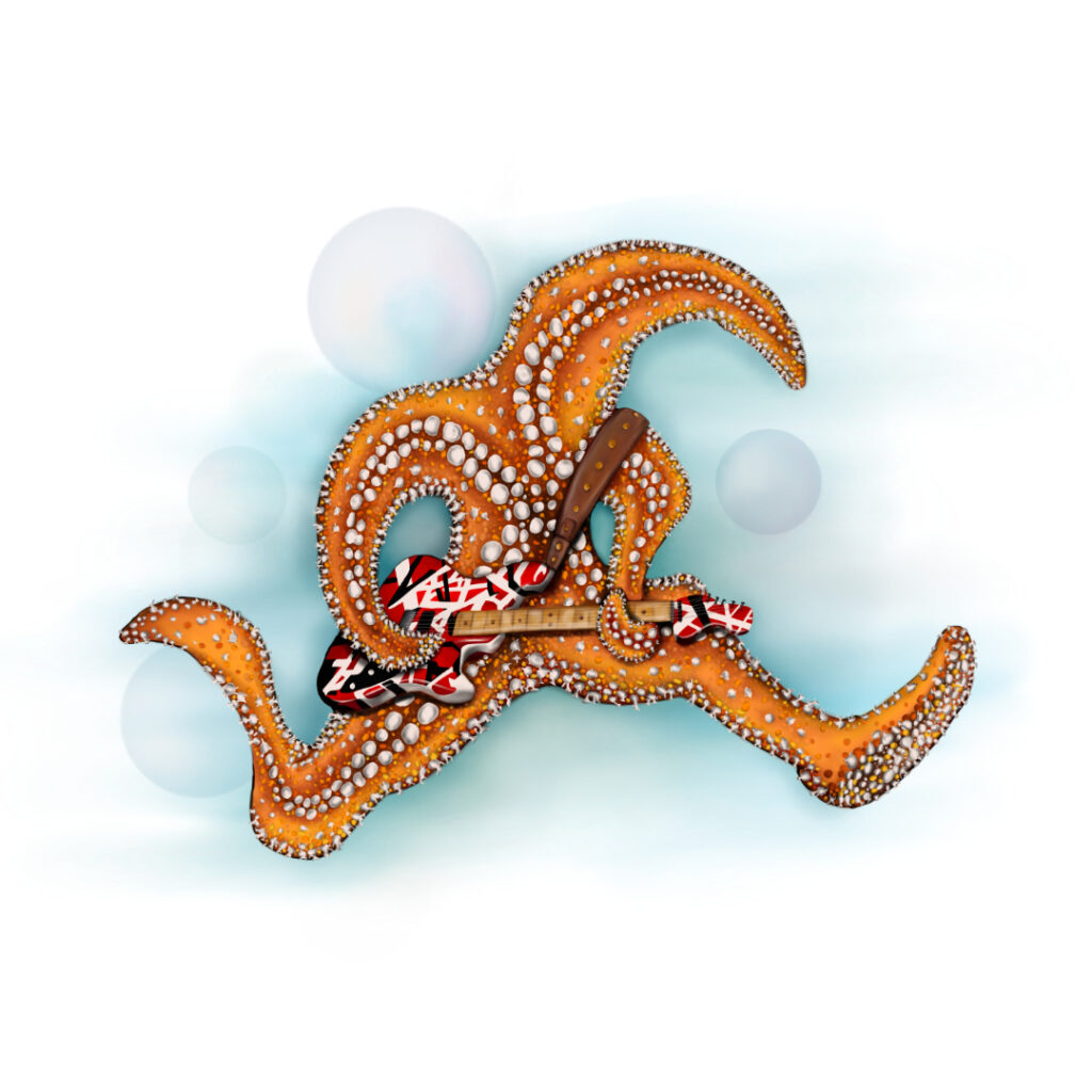 Illustrated character art print featuring a playful starfish.